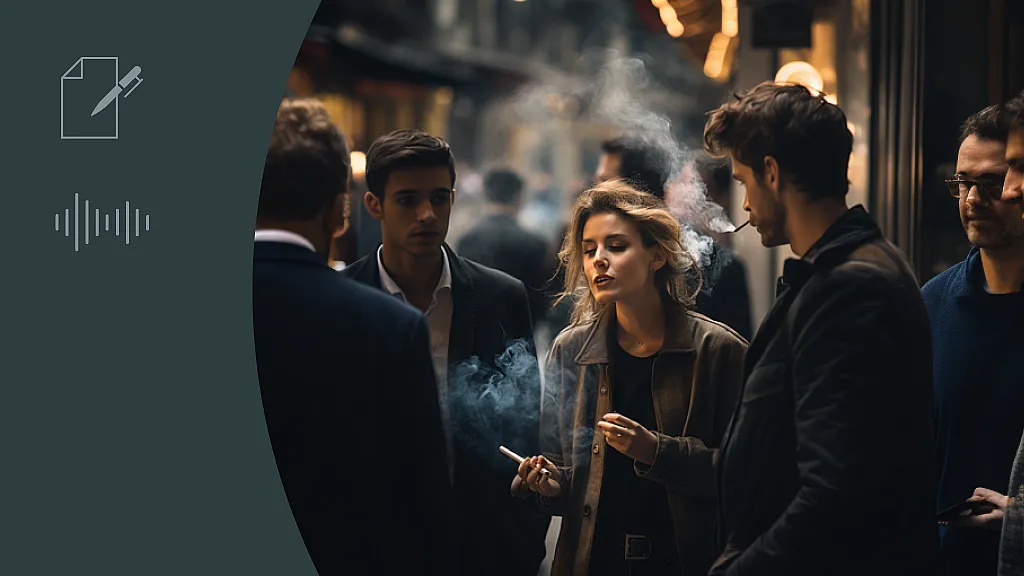 Woman smoking cigarette in public